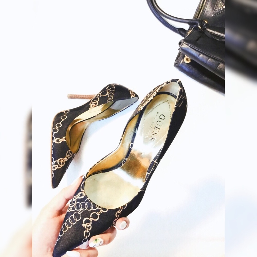 Guess Black & Gold Chain Accent Heels
